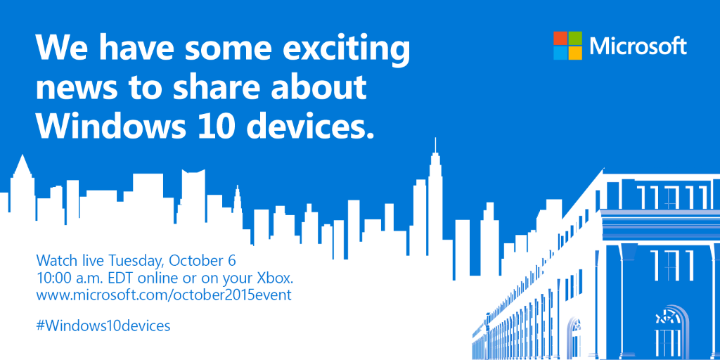 October 6th Windows 10 Devices Event Announcement