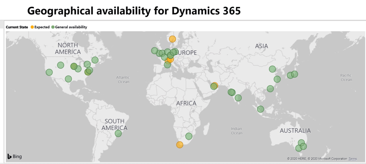 Geographical availablility map for MicrosoftDynamics 365