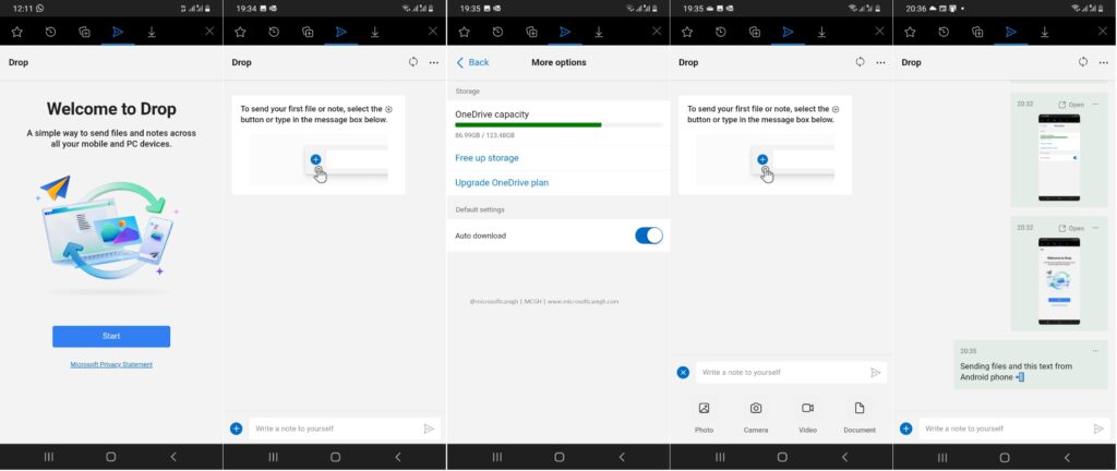 microsoft edge drop file sharing feature explained Android, iOs mobile interface  