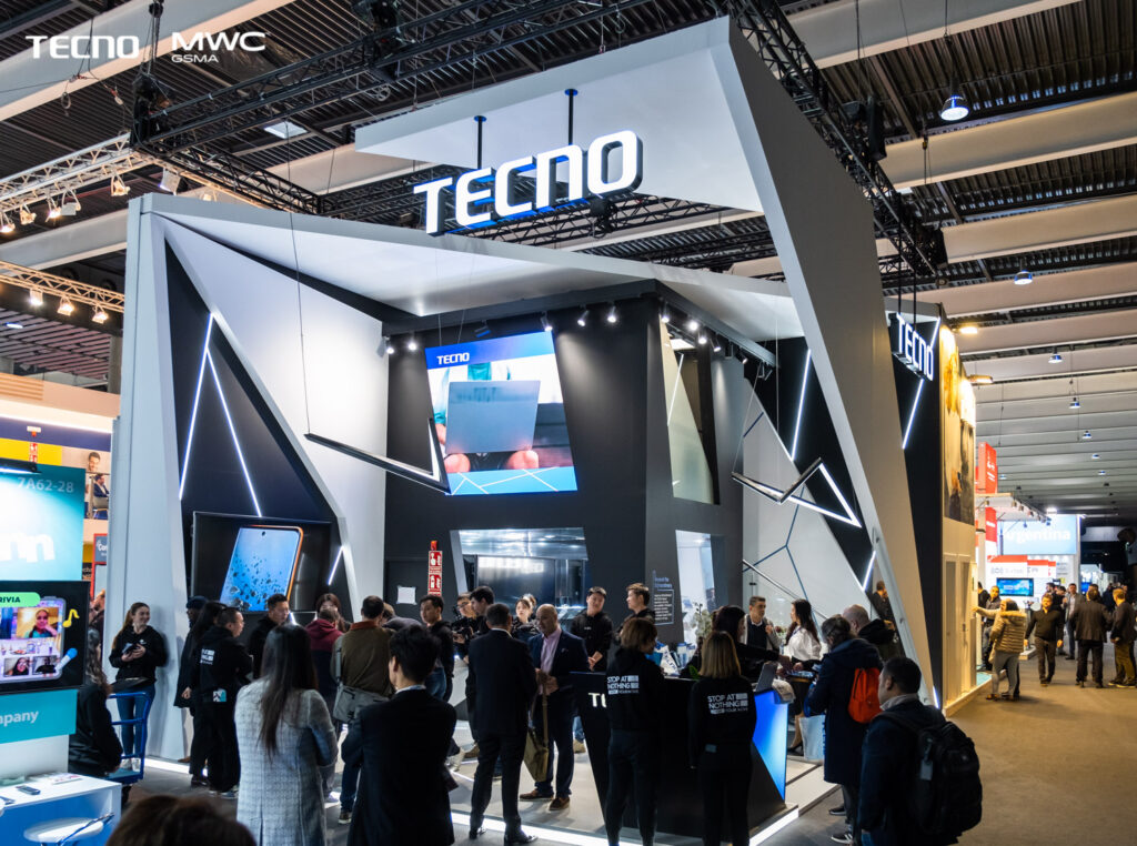 The TECNO stand stand at MWC 2023 where the new TECNO MegaBook S1 2023 is on display 