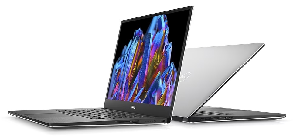 two Dell XPS 15 OLED laptop opened in different positions, the laptop one of the best laptops for Windows users in 2023 