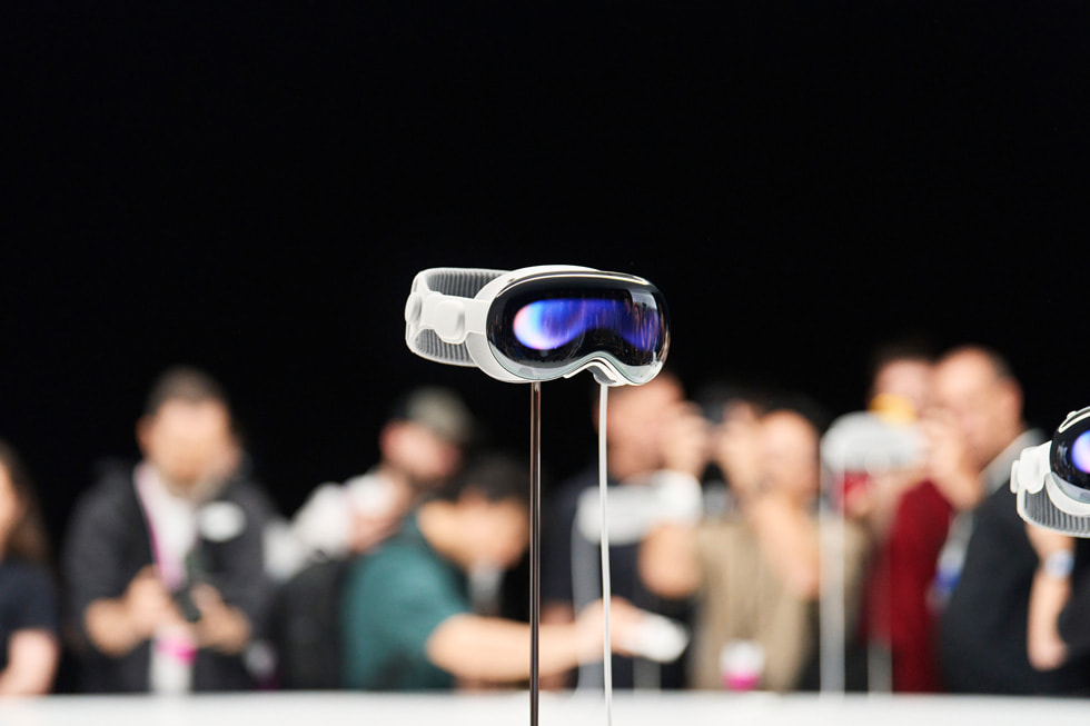 Apple Vision Pro headset on display at WWDC 2023 